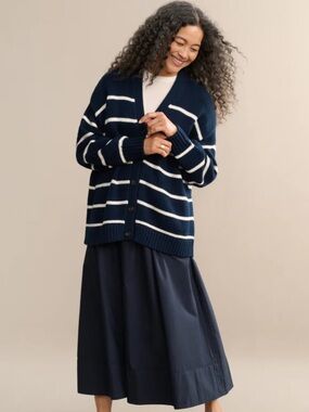 crown & ivy Navy and White Striped Button-Front Cardigan